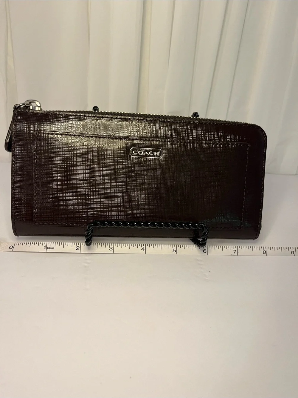 Coach Darcy Chocolate Brown Zip Wallet with Silver Logo